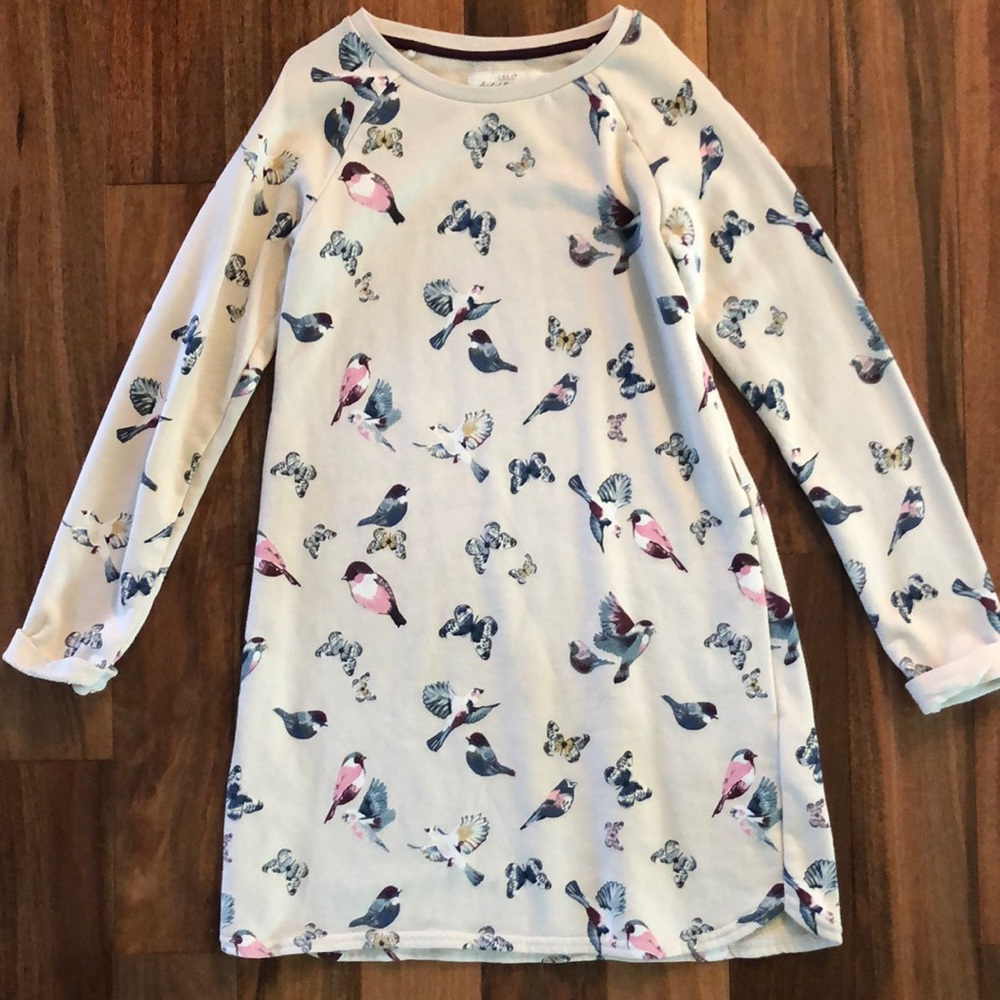 Stunning cream dress w/ birds and butterflies